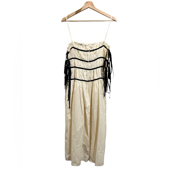 Ciao Lucia Elettra Cotton Poplin Grosgrain Trim Cami Shirred Bodice Midi Dress - Picture 3 of 5